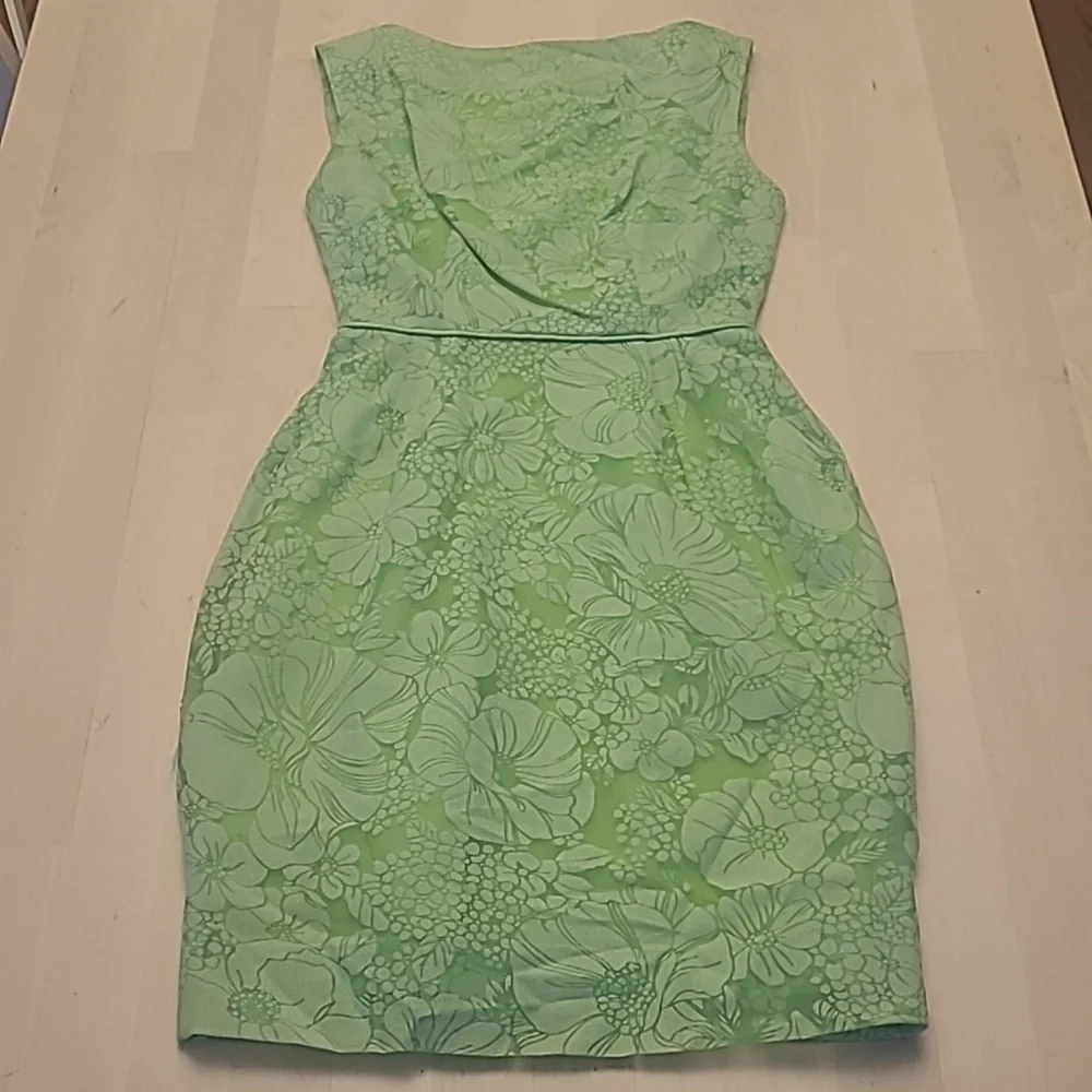 LIKE NEW VTG 1960s Handmade Mod Bright Green Go-go Floral Print Mini Dress - Picture 1 of 17